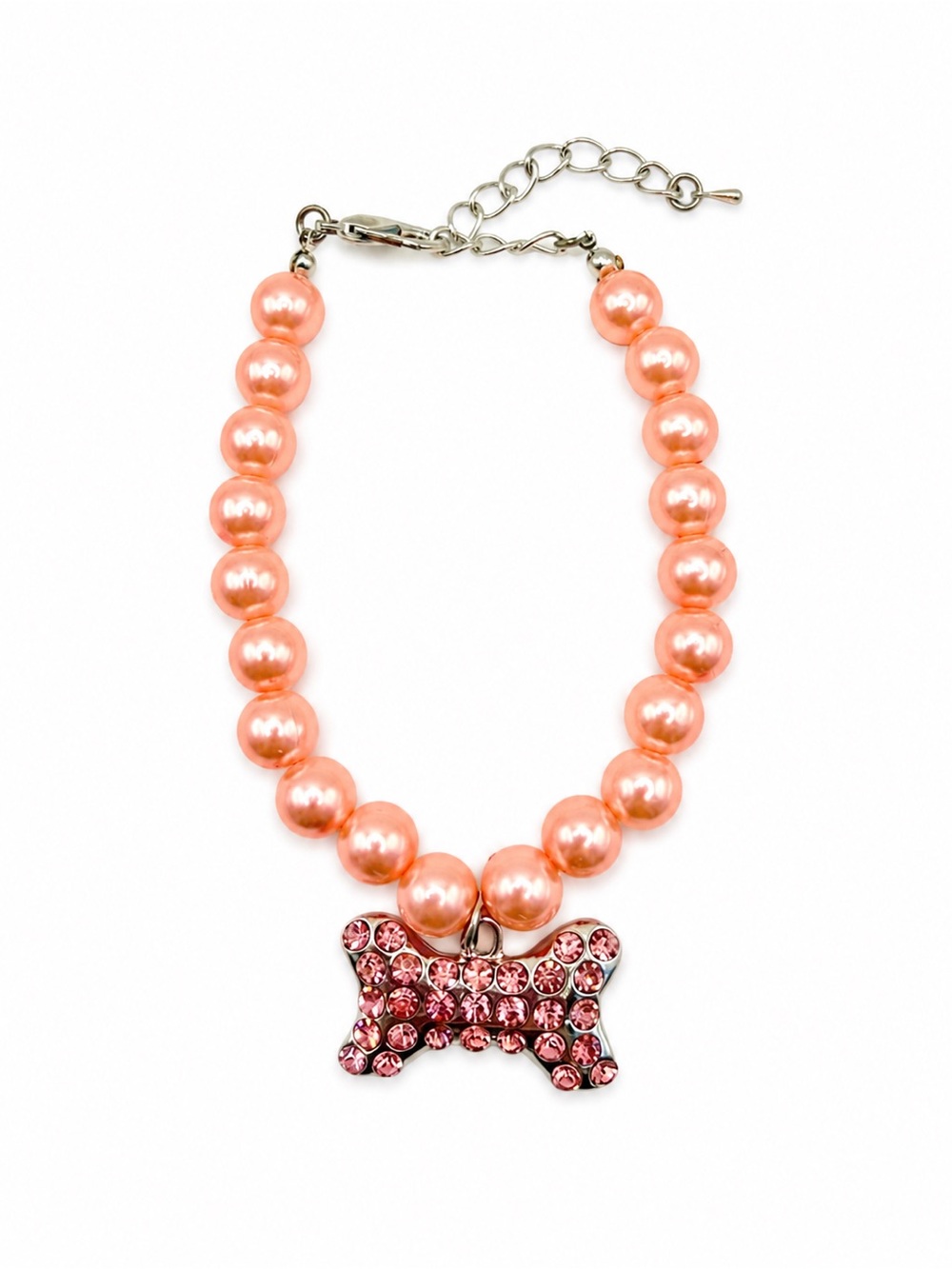 Pink Pearl Beads Rhinestone Bone Pendant Pet Necklace / Collar Charm Accessory